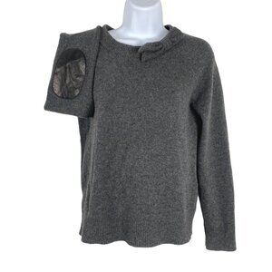 Kate Spade Sweater Bow Wool Gray‎ Black Sheep Leather Elbow Patch Women's XS